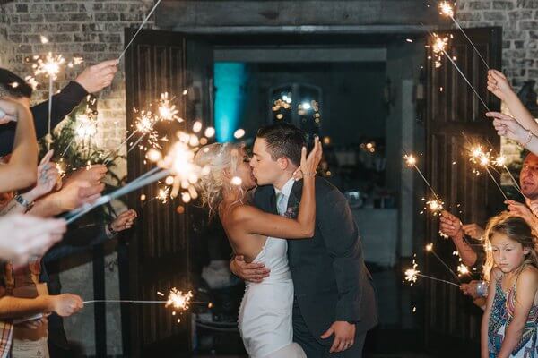 sparkler send off at wedding reception